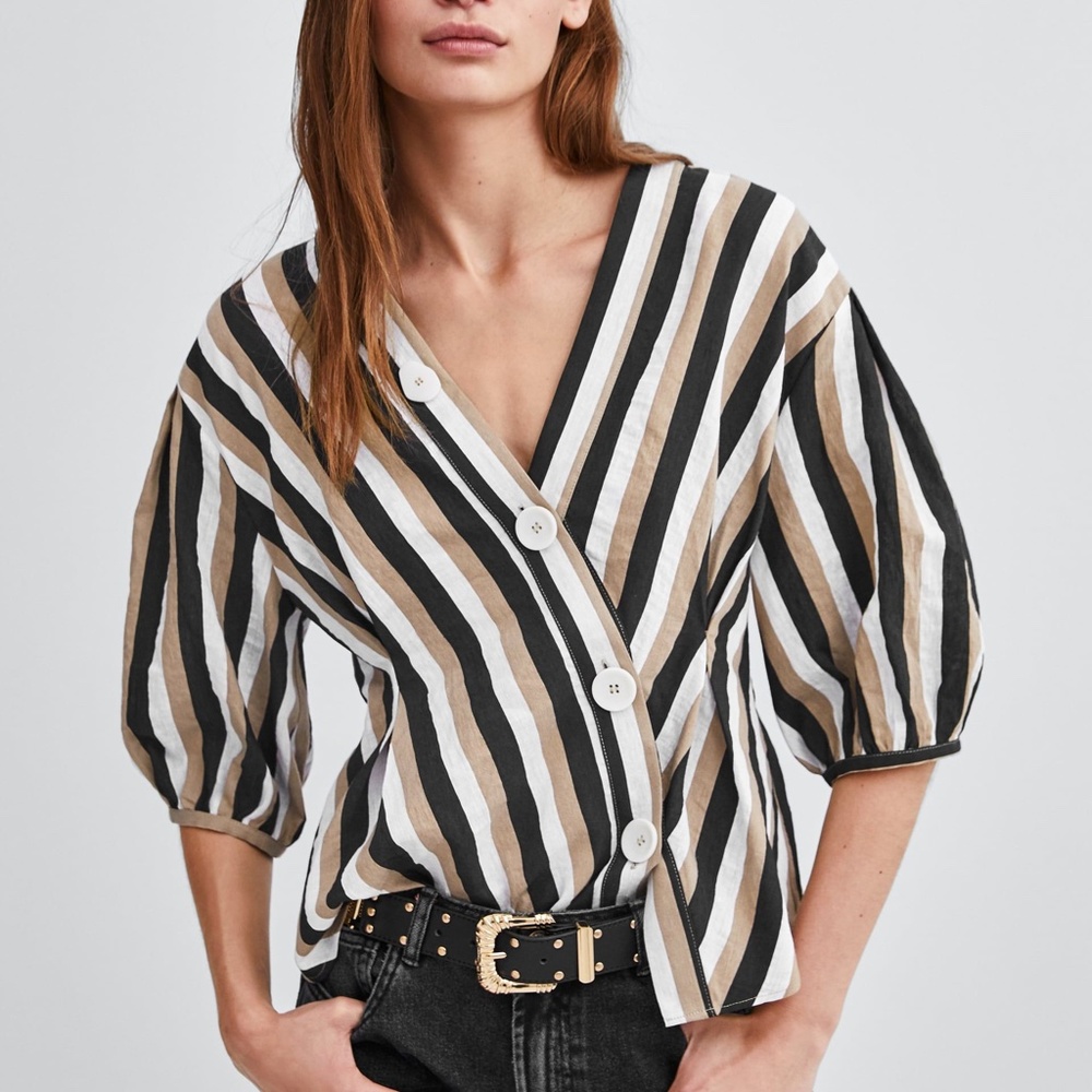 NWOT ZARA STRIPED V-NECK ASYMMETRIC WRAP TOP